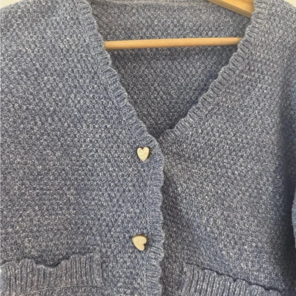 Cider Blue Knit Cardigan with Heart Buttons - Picture 2 of 3